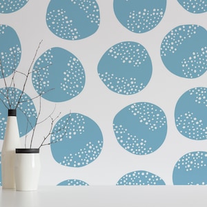 Baby Blue Circles Peel and Stick wallpaper / Watercolor circle Removable wallpaper / Baby blue wallpaper - Self-adhesive or Traditional