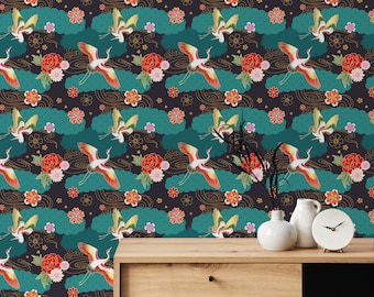 Colorful Bird Peel and Stick wallpaper / Maximalist Removable wallpaper / Colorful wallpaper - Self-adhesive or Traditional