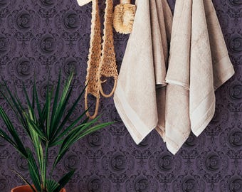 Purple Crescent Moon Wallpaper: Gothic Celestial Pattern (Non-Pasted, Pre-Pasted, Peel and Stick, Custom Sizes)