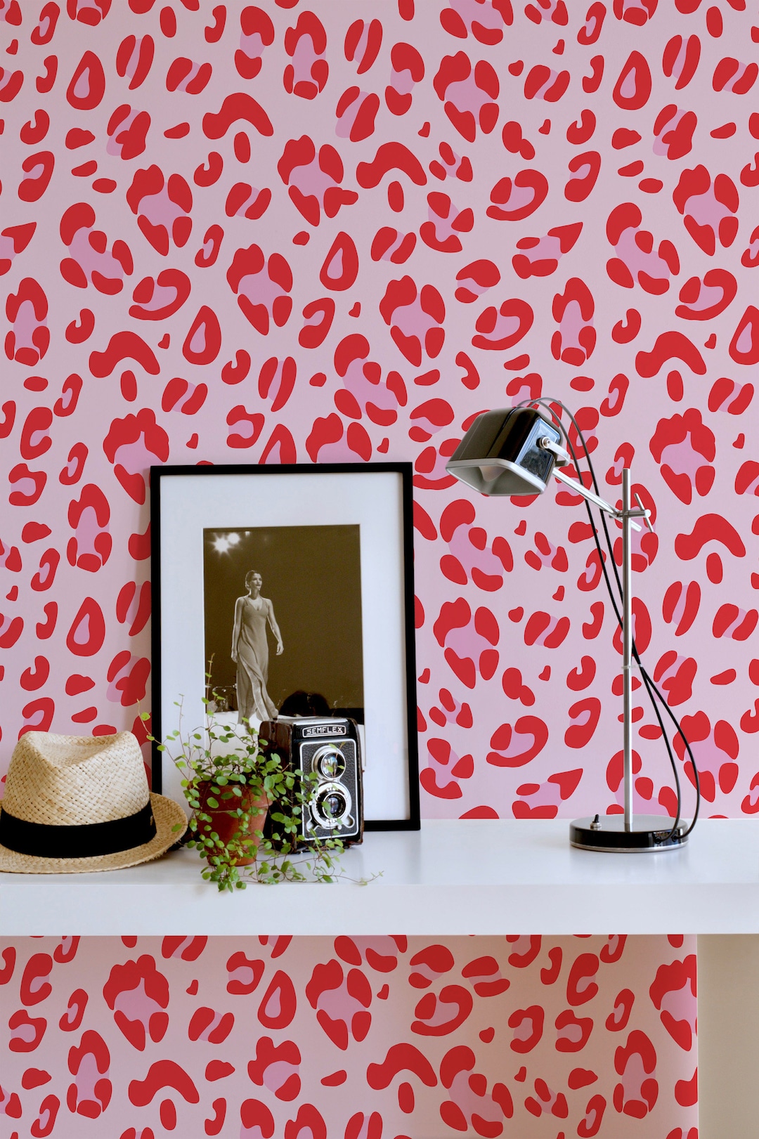 Red and Pink Leopard Peel and Stick Wallpaper / Animal Print Removable ...