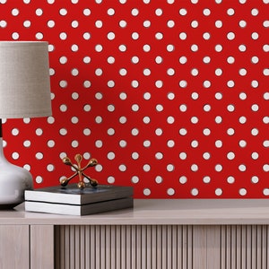Red and white Polka dot Removable wallpaper / Retro Peel and Stick wallpaper / Polka dot wallpaper - Self-adhesive or Traditional