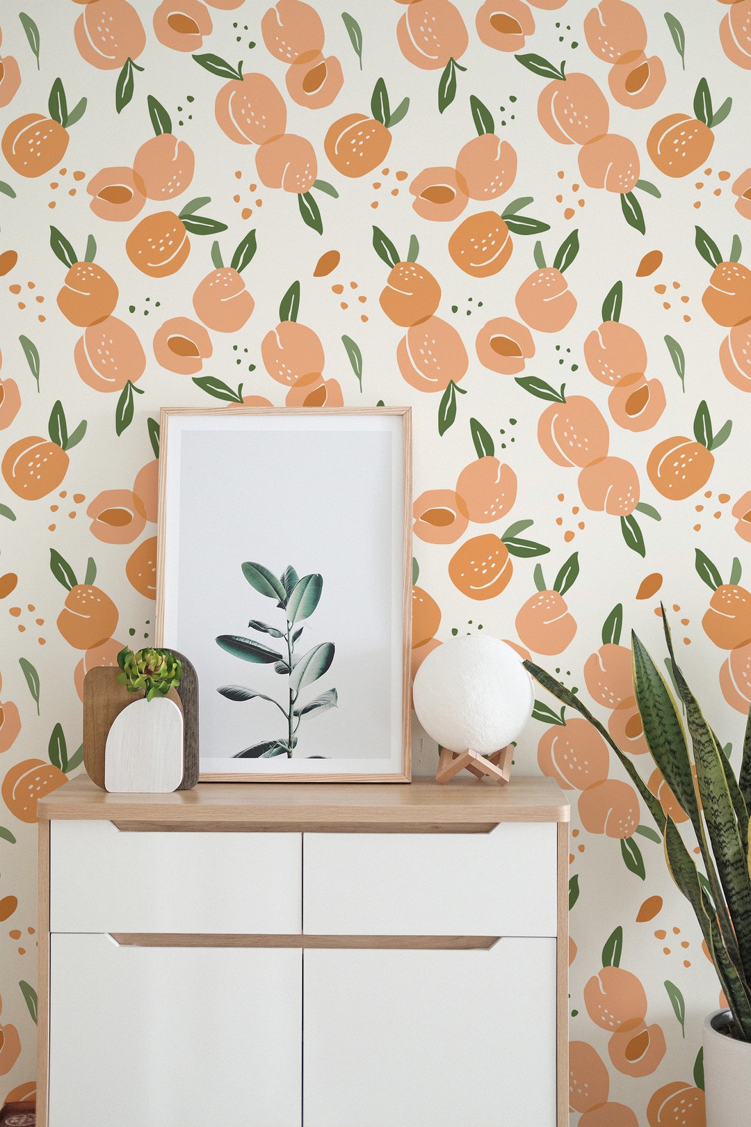 Peach Peel and Stick Wallpaper / Fruit Removable Wallpaper / Peach and