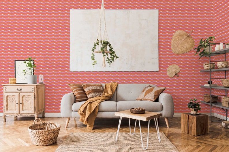 Pink Geometric Peel and Stick Wallpaper, design by Fancy Walls