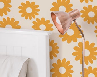 Retro Peel and Stick wallpaper / Floral Removable wallpaper / Orange wallpaper - Self-adhesive or Traditional