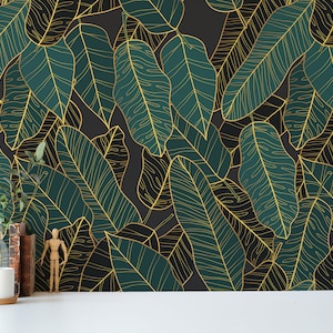 Green Leaf Peel and Stick wallpaper / Banana leaf Removable wallpaper / Green wallpaper - Self-adhesive or Traditional