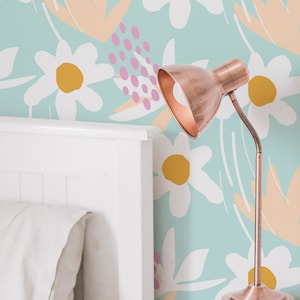 Pastel Daisies Peel and Stick wallpaper / Floral Removable wallpaper / Pastel wallpaper - Self-adhesive or Traditional