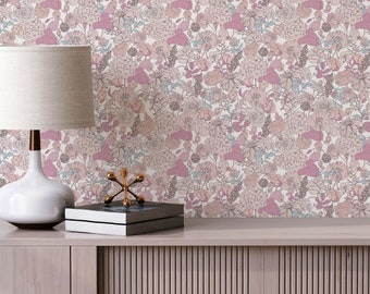 Pink and beige Floral Peel and Stick wallpaper / Bold Removable wallpaper / Floral wallpaper - Self-adhesive or Traditional