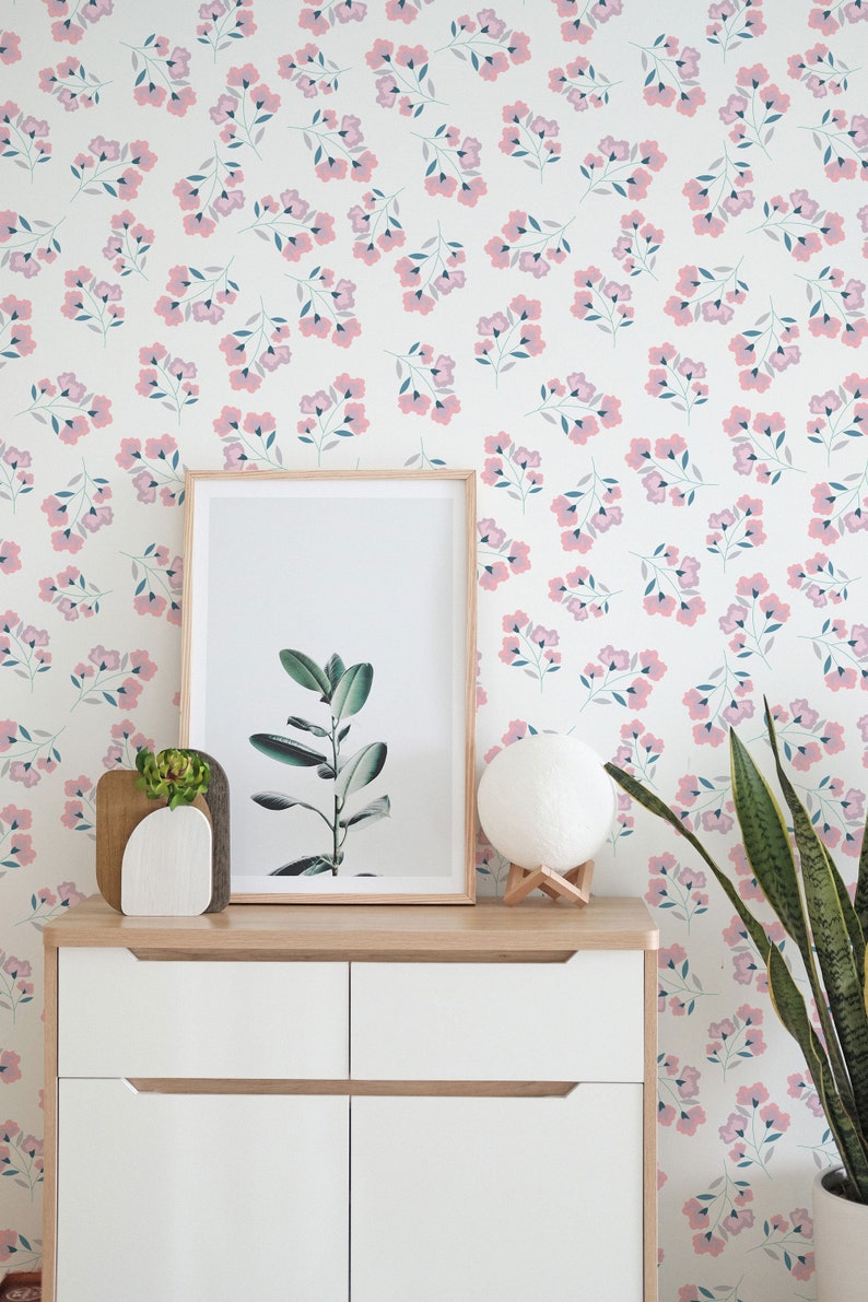 Floral Nursery Peel and Stick Wallpaper / Pink Floral Nursery Etsy