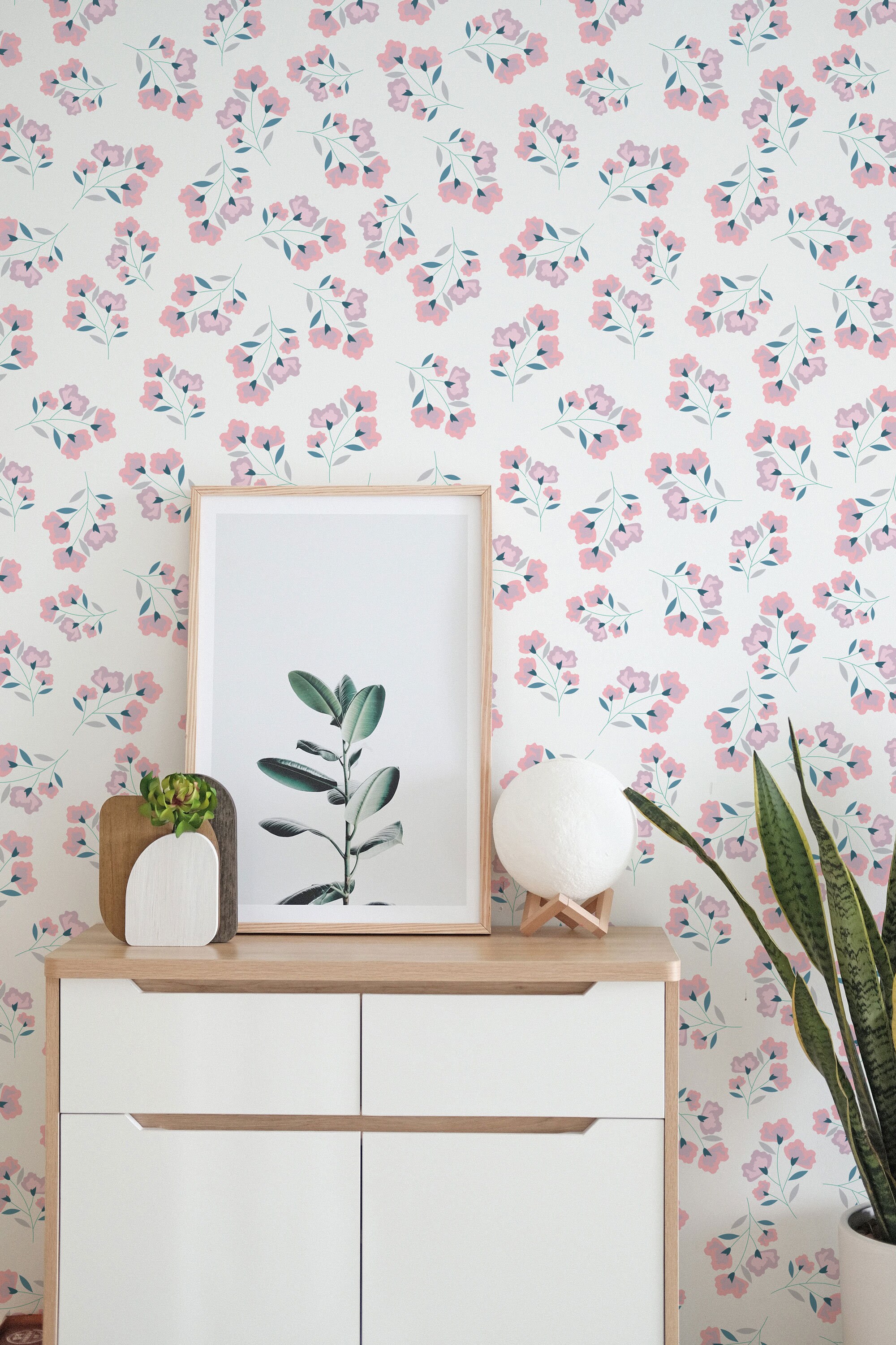 Floral Nursery Peel and Stick Wallpaper / Pink Floral Nursery Etsy