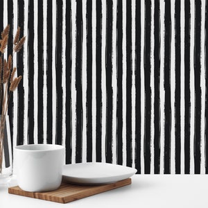 Black and white Vertical Lines Removable wallpaper / Brush Stroke Peel and Stick wallpaper / Striped wallpaper- Self-adhesive or Traditional