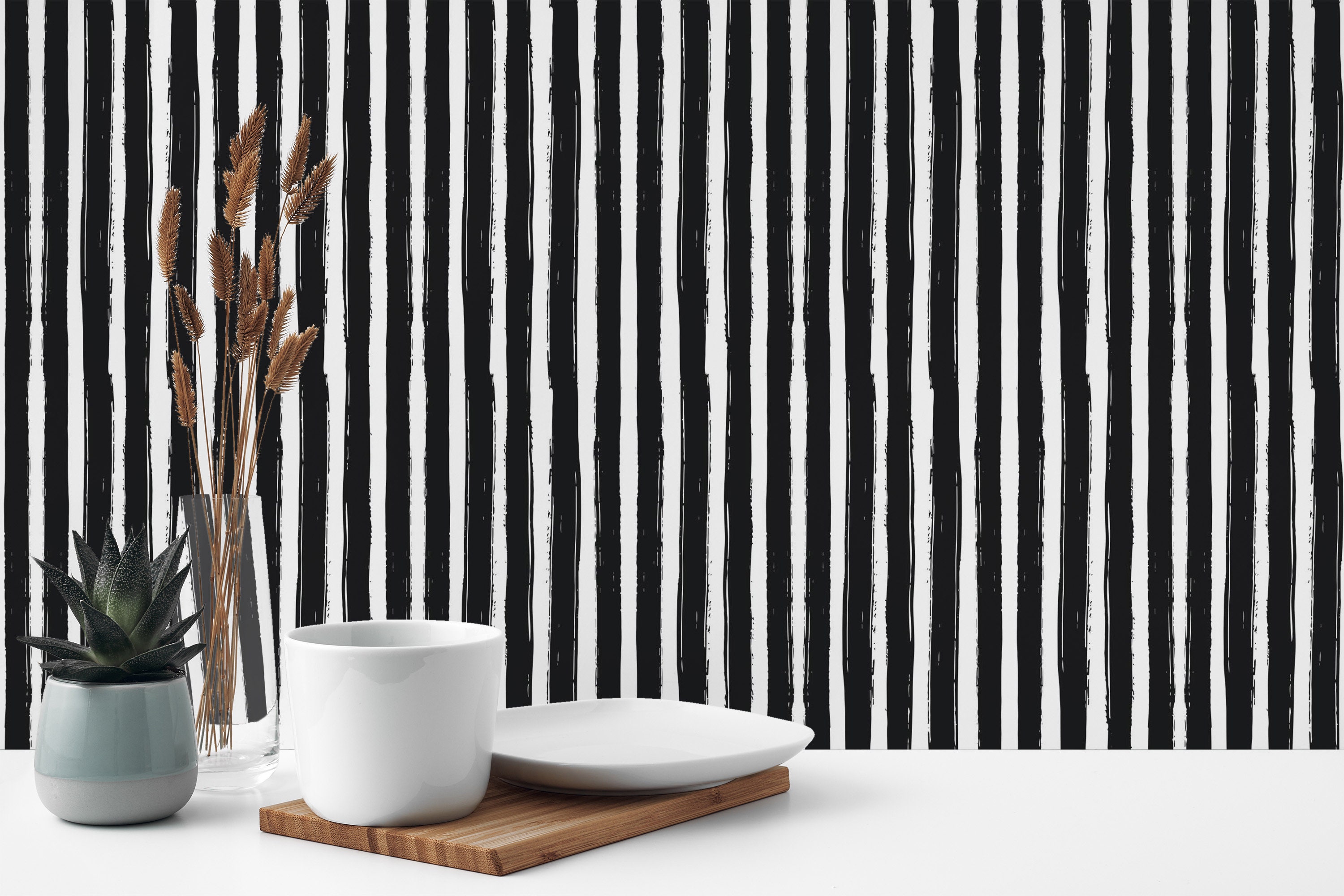 Black and White Vertical Lines Removable Wallpaper / Brush