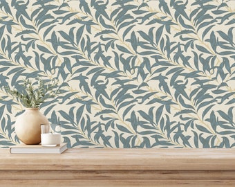 Green Leaf Peel and Stick wallpaper / Fall Removable wallpaper / Green wallpaper - Self-adhesive or Traditional