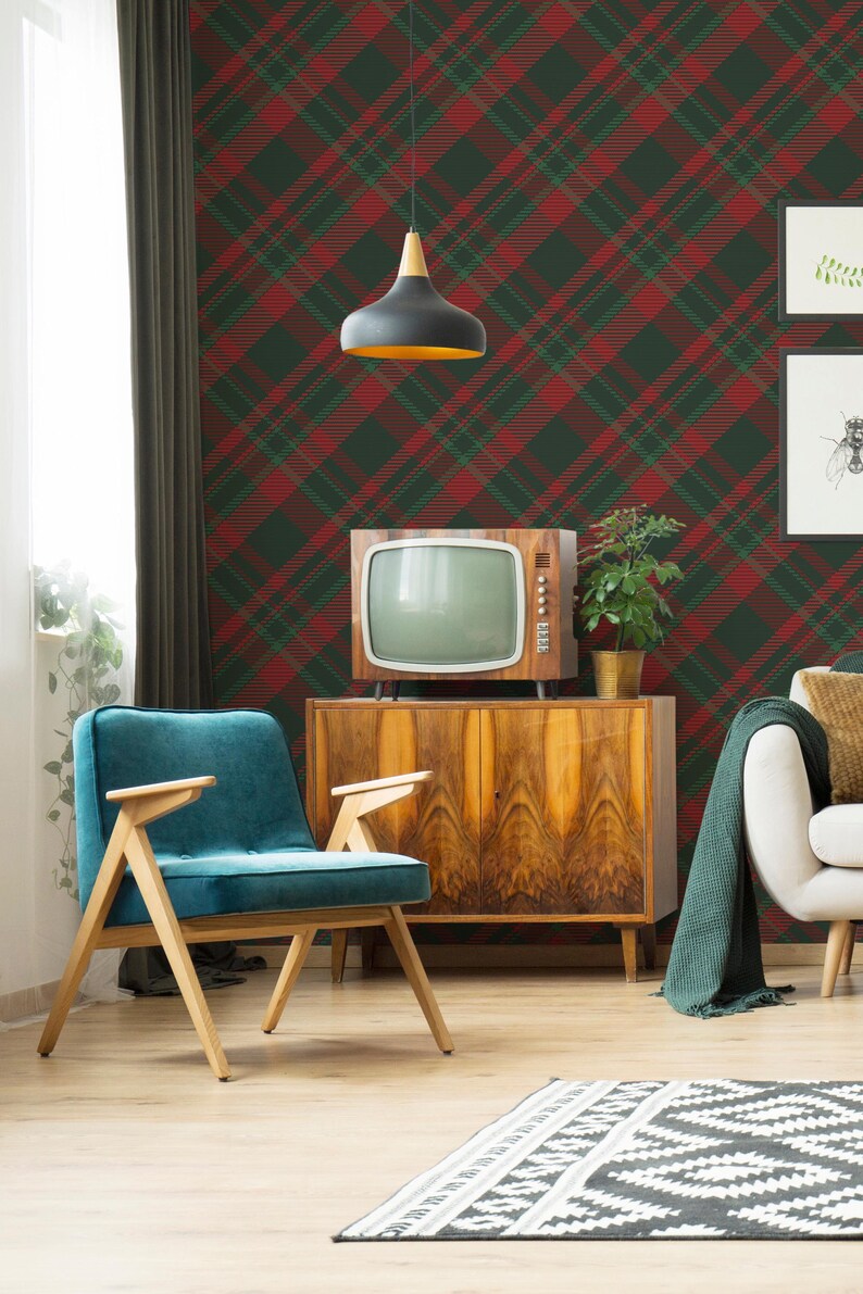 Buy Retro Plaid Wallpaper Peel and Stick Wallpaper or Non Pasted