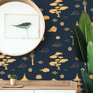 Navy blue Peel and Stick wallpaper / China Removable wallpaper / Navy Blue wallpaper - Self-adhesive or Traditional