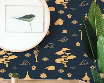 Navy blue Peel and Stick wallpaper / China Removable wallpaper / Navy Blue wallpaper - Self-adhesive or Traditional