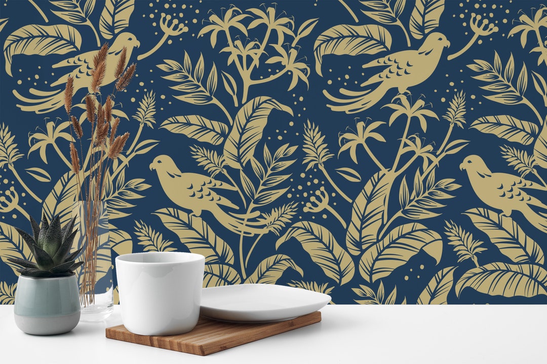 Navy Blue Bird Peel and Stick Wallpaper / Night Removable Etsy UK