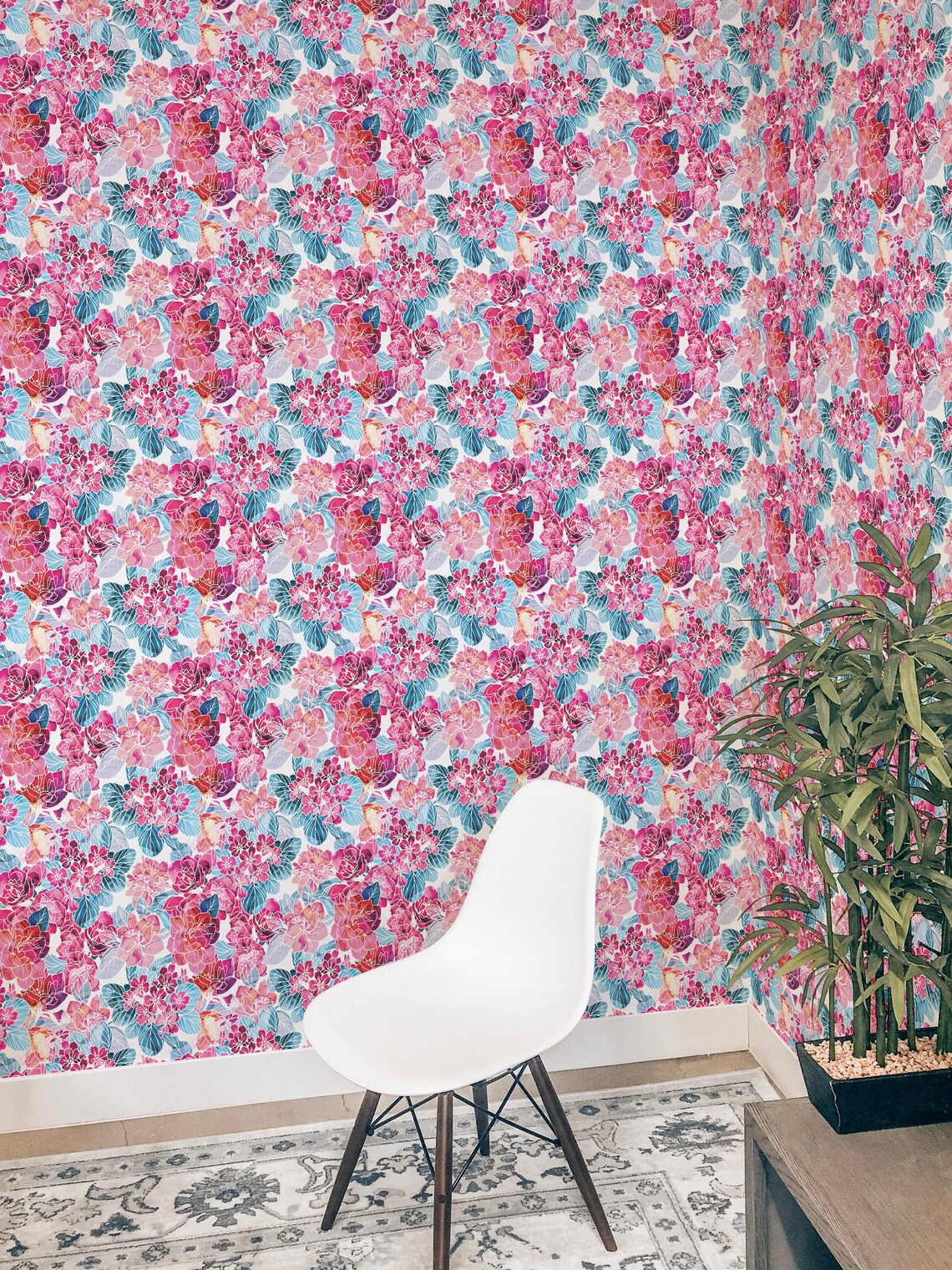 Pink and blue floral peel and stick wallpaper / floral stick | Etsy