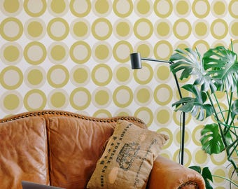 Green Circle Wallpaper: Retro Mod Pattern (Non-Pasted, Pre-Pasted, Peel & Stick, Custom Sizes)