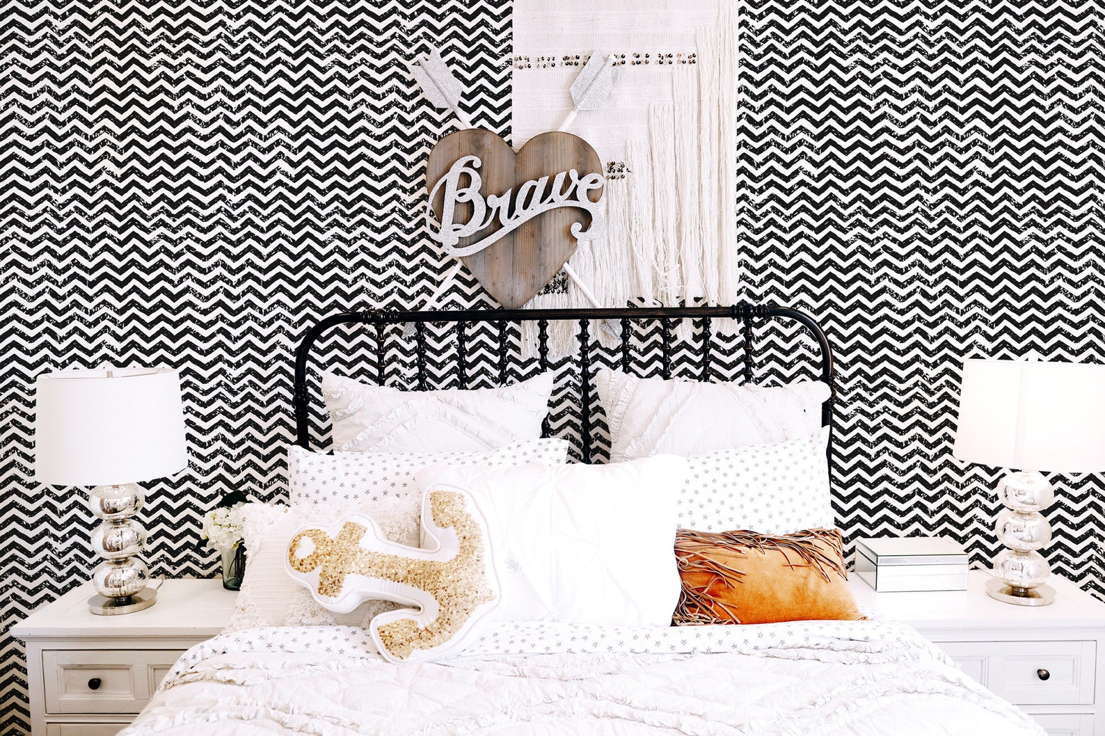 Black and white grunge chevron peel and stick wallpaper / Etsy