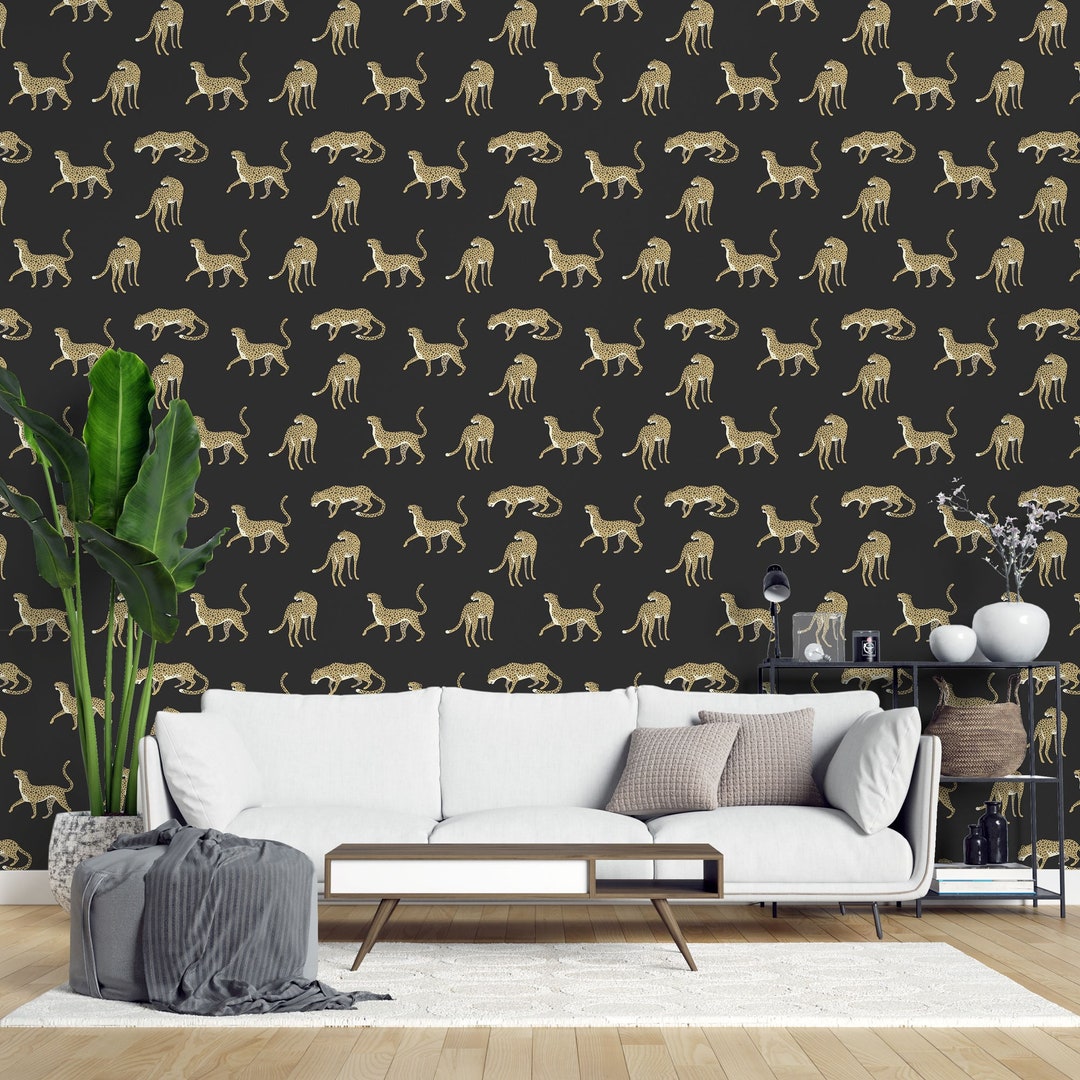 Leopard Peel and Stick Wallpaper / Dark Leopard Removable Wallpaper / Light Yellow and Black
