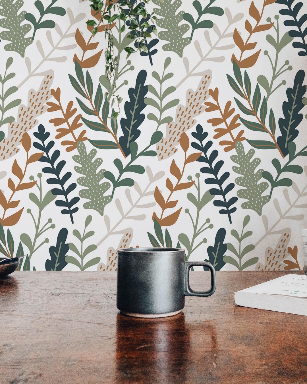 Green Leaf Peel and Stick Wallpaper / Scandinavian Removable Wallpaper