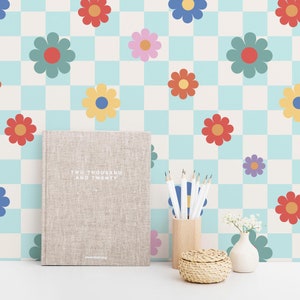 Colorful Floral Peel and Stick wallpaper / Grid Removable wallpaper / Colorful wallpaper - Self-adhesive or Traditional