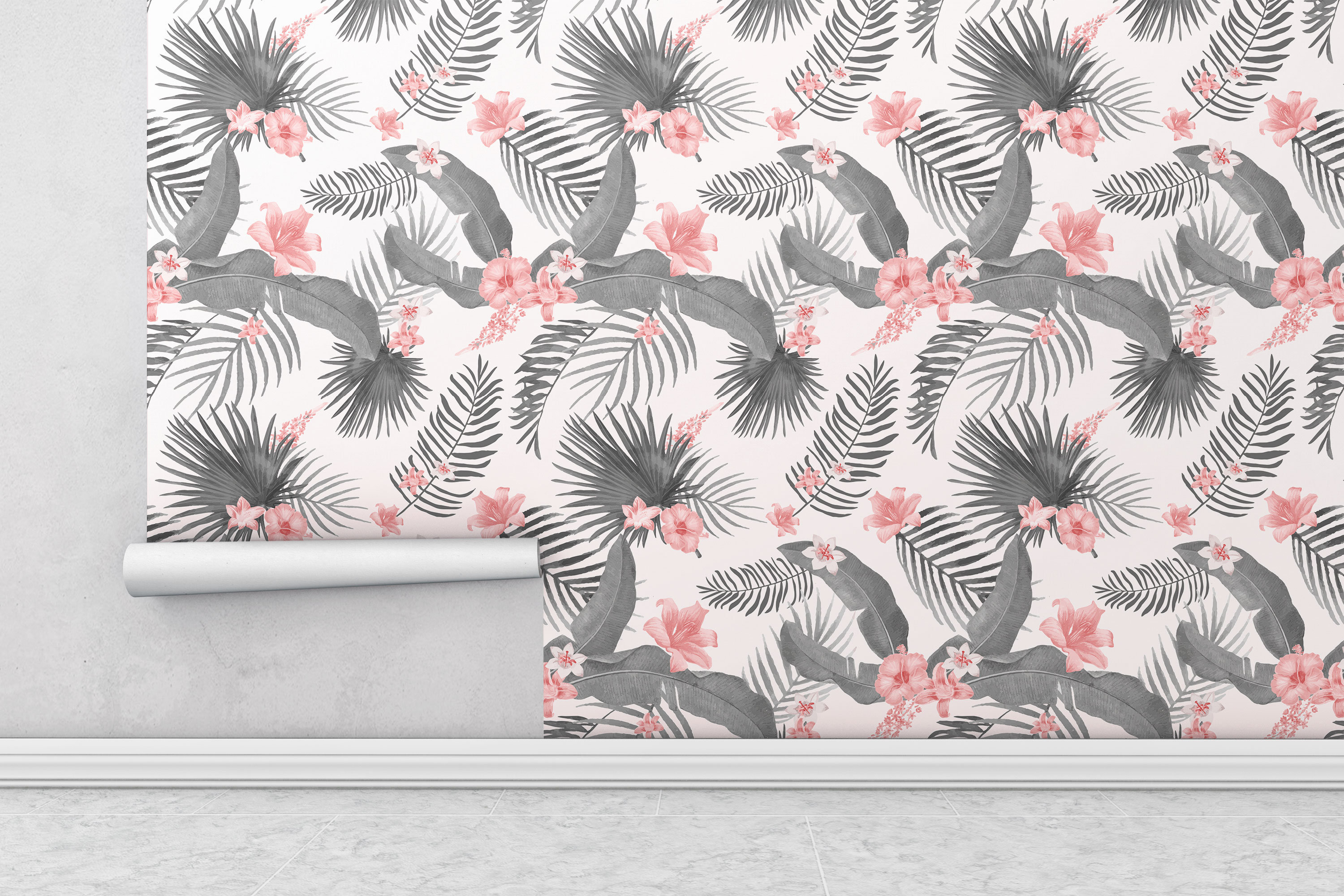 Pink & green tropical removable wallpaper / self-adhesive | Etsy