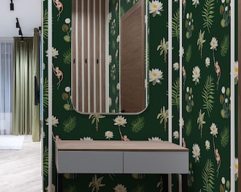 Tropical White Lotus Wallpaper: Botanical Design (Non-Pasted, Pre-Pasted, Peel and Stick, Custom Sizes)