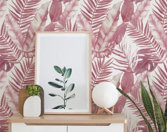 Pink Palm Peel and Stick wallpaper / Tropical Removable wallpaper / Pink wallpaper - Self-adhesive or Traditional