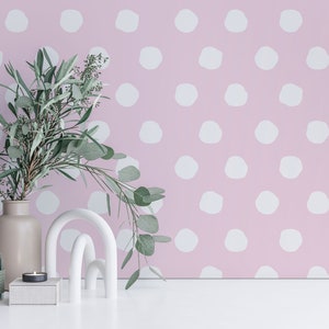 Pink and white Dots Peel and Stick wallpaper / Polka dots Removable wallpaper / Pink and white wallpaper - Self-adhesive or Traditional