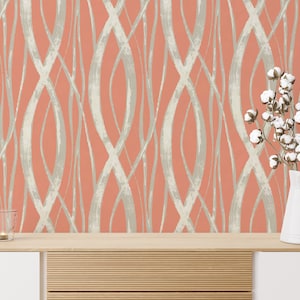 Orange Lines Peel and Stick wallpaper / Abstract Removable wallpaper / Orange wallpaper - Self-adhesive or Traditional