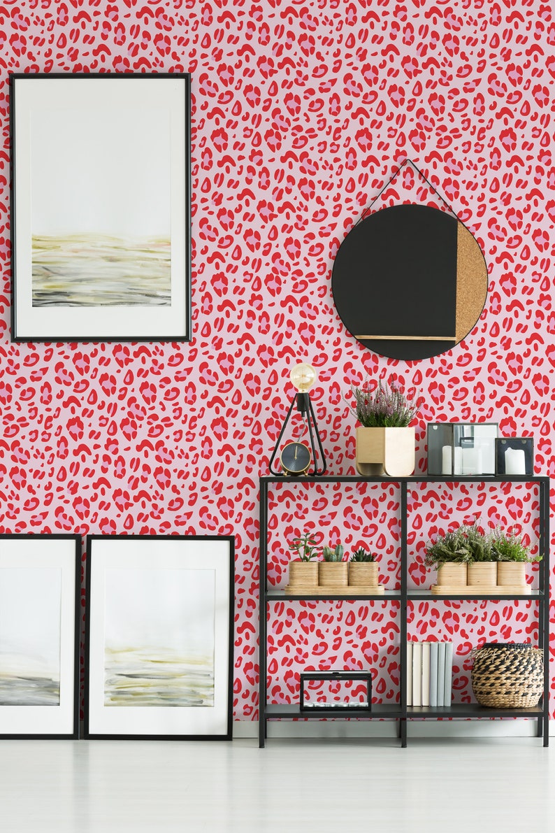 Red and Pink Leopard Peel and Stick Wallpaper / Animal Print Removable ...