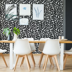 Black and white Abstract Peel and Stick wallpaper / Brush Sroke Removable wallpaper / Bold wallpaper - Self-adhesive or Traditional