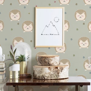 Hedgehog Peel and Stick wallpaper / Nursery Removable wallpaper / Green wallpaper - Self-adhesive or Traditional