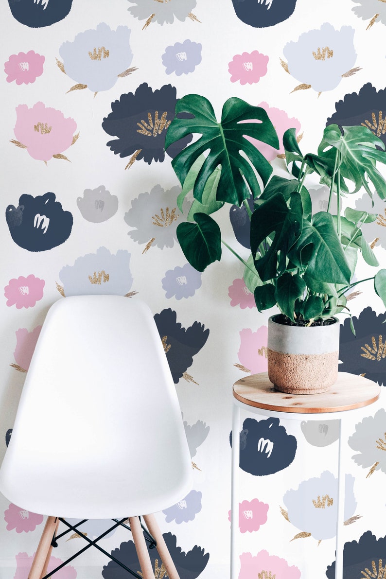 Floral Peel and Stick Wallpaper / Bold Flower Removable Etsy