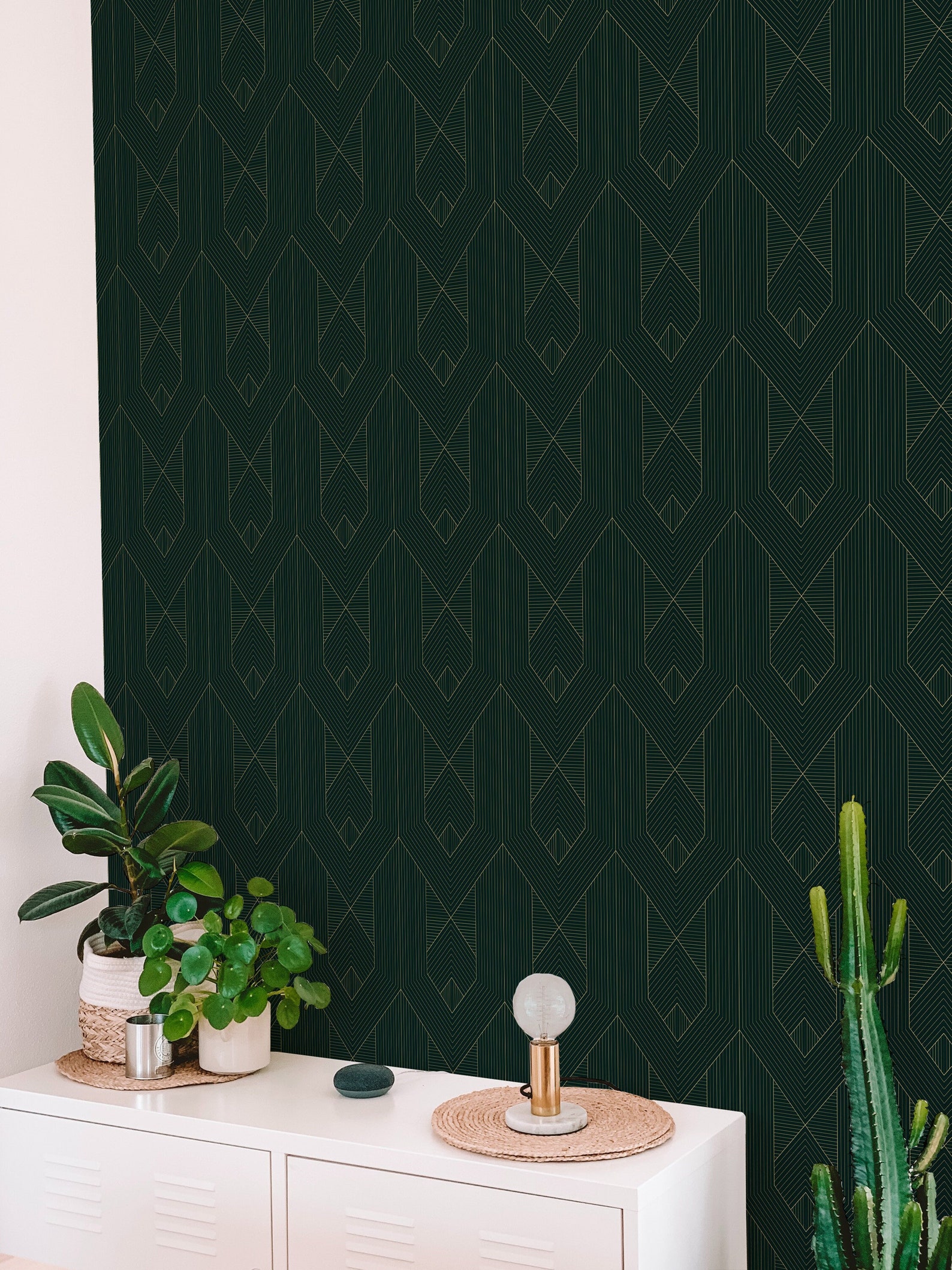 Green Art Deco Peel and Stick Wallpaper / Bold and Dark - Geometric ...