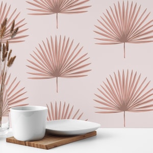 Pink Palm Peel and Stick wallpaper / Leaves Removable wallpaper / Pink wallpaper - Self-adhesive or Traditional