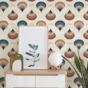 Retro Peel and Stick wallpaper / Mid-century Removable wallpaper / Brown Hand Drawn Retro wallpaper - Self-adhesive or Traditional