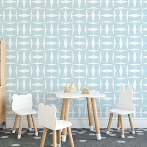 Geometric Peel and Stick wallpaper / Abstract Removable wallpaper / Blue and white wallpaper - Self-adhesive or Traditional