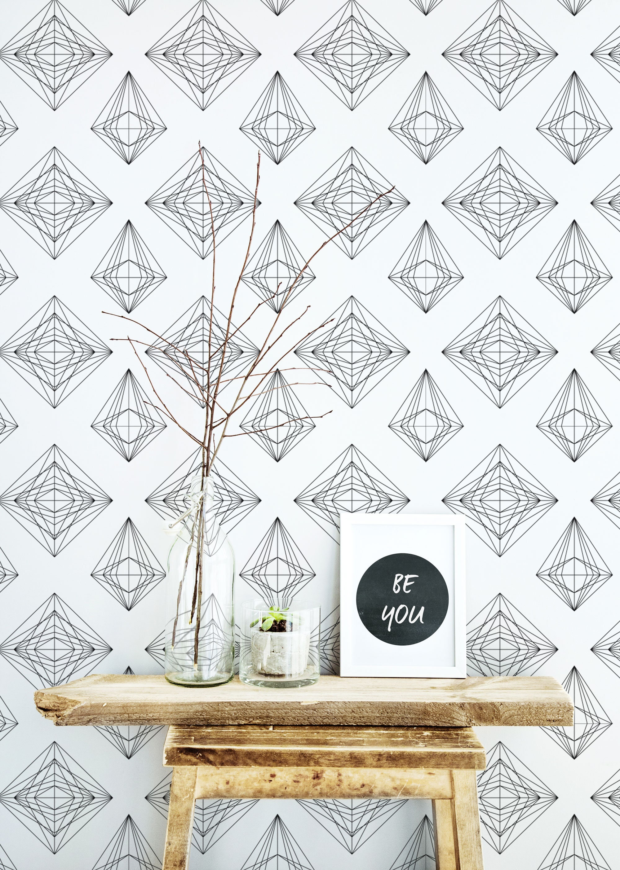 Diamond Peel and Stick Wallpaper / Line Art Removable Wallpaper ...