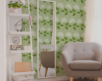 Green Floral Wallpaper: Biophilic Botanical Design (Non-Pasted, Pre-Pasted, Peel and Stick, Custom Sizes)