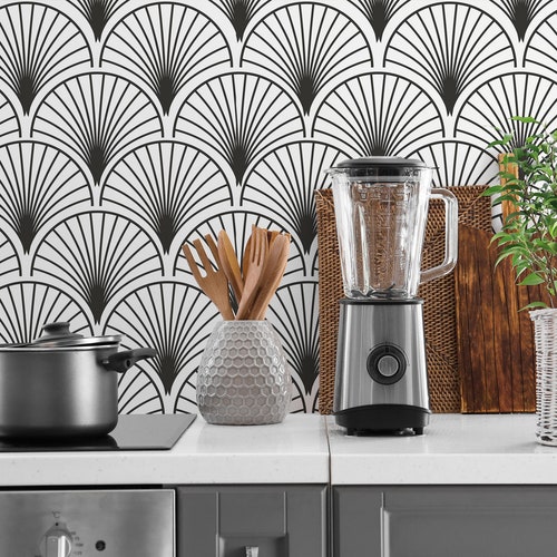 Black and White Art Deco Peel and Stick Wallpaper / Geometric Etsy UK
