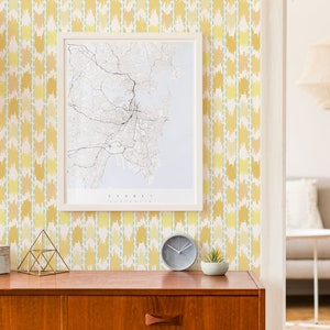 Yellow Ikat Peel and Stick wallpaper / Boho Removable wallpaper / Yellow wallpaper - Self-adhesive or Traditional