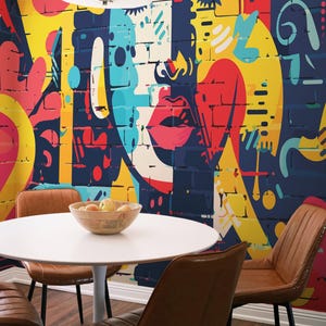 Colorful Brick Graffiti Peel and Stick wallpaper / Urban Street Art wall mural / Bold mural print - Removable Self-adhesive or Non-Pasted