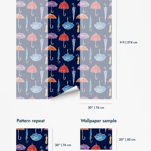 Colorful Umbrella Peel and Stick wallpaper / Rain Removable wallpaper / Colorful wallpaper - Self-adhesive or Traditional image 10