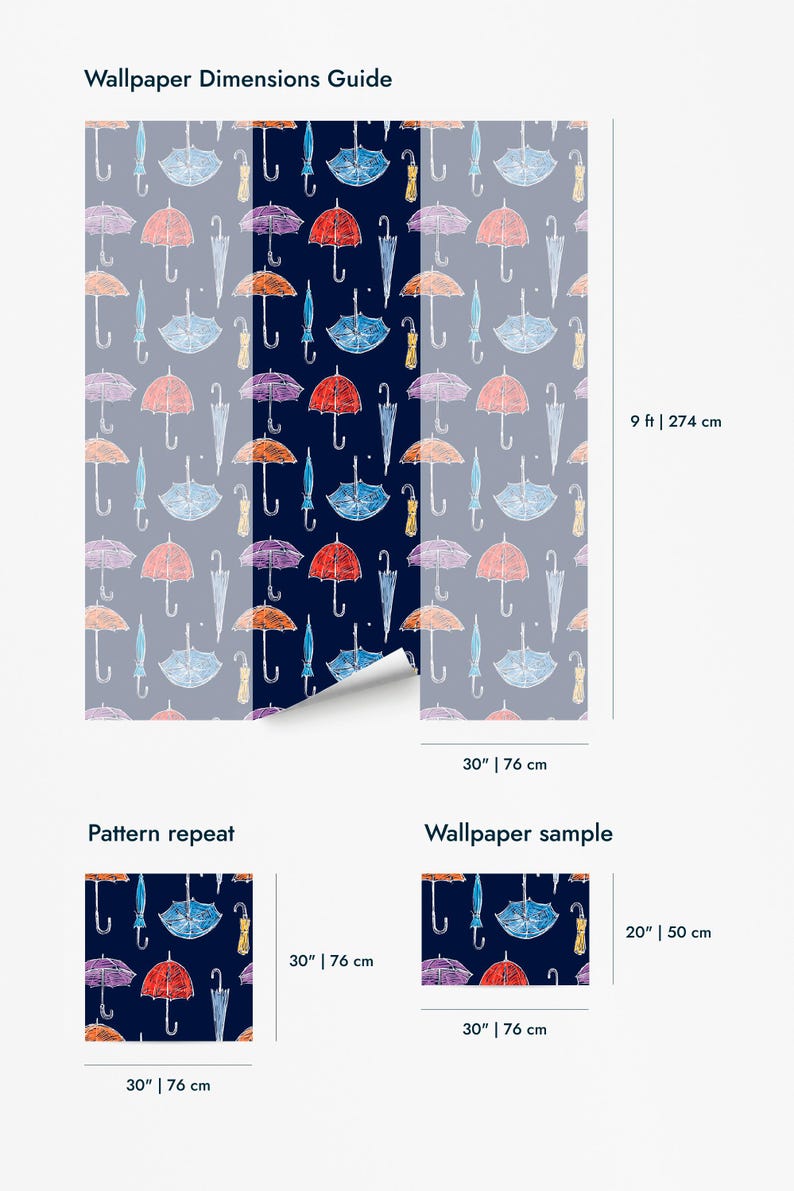Colorful Umbrella Peel and Stick wallpaper / Rain Removable wallpaper / Colorful wallpaper - Self-adhesive or Traditional image 10
