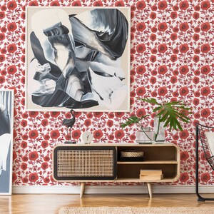 Red Poppy Floral Peel and Stick Wallpaper / Flower Removable Wallpaper ...