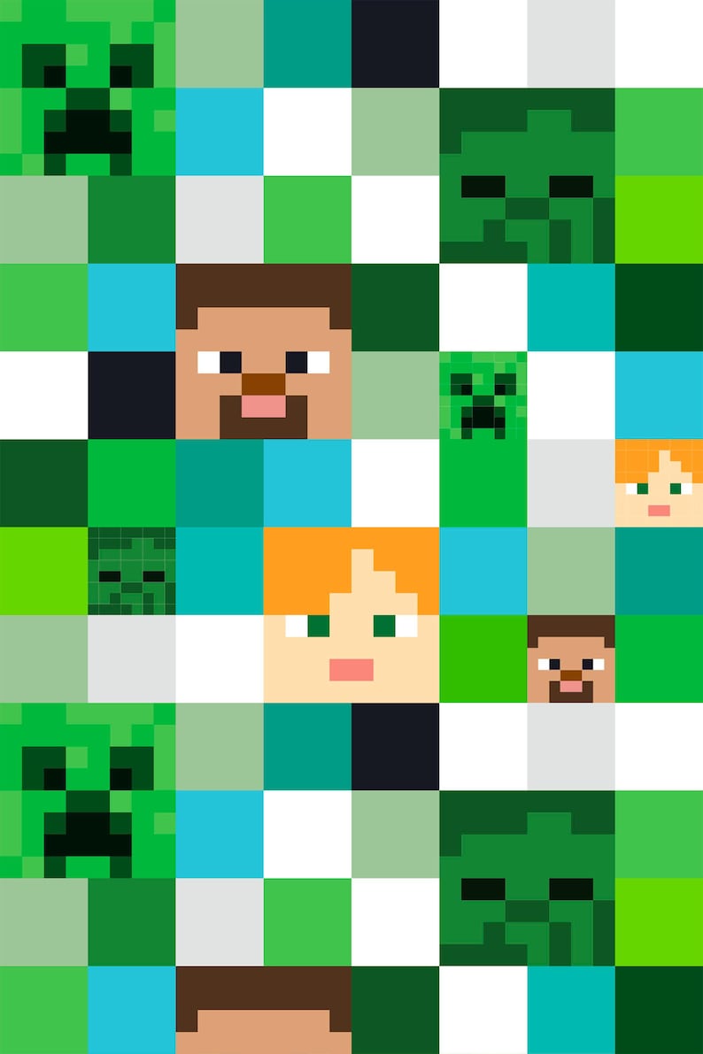 Colorful Gaming Peel and Stick wallpaper / Minecraft inspired Geometric Removable wallpaper / Colorful Traditional wallpaper image 2