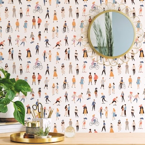 People in the City Removable wallpaper / Fun Peel and Stick wallpaper / Colorful wallpaper - Self-adhesive or Traditional