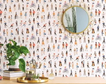 People in the City Removable wallpaper / Fun Peel and Stick wallpaper / Colorful wallpaper - Self-adhesive or Traditional